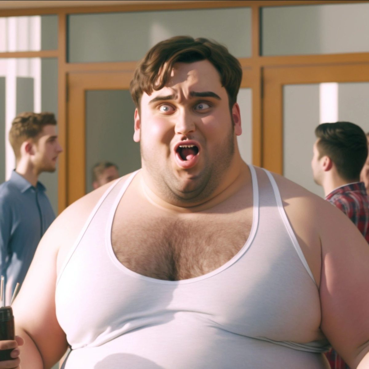 A frat boy magically gains weight