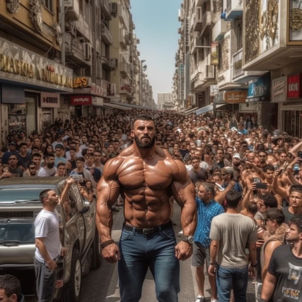 Tall, muscular Turkish man in city