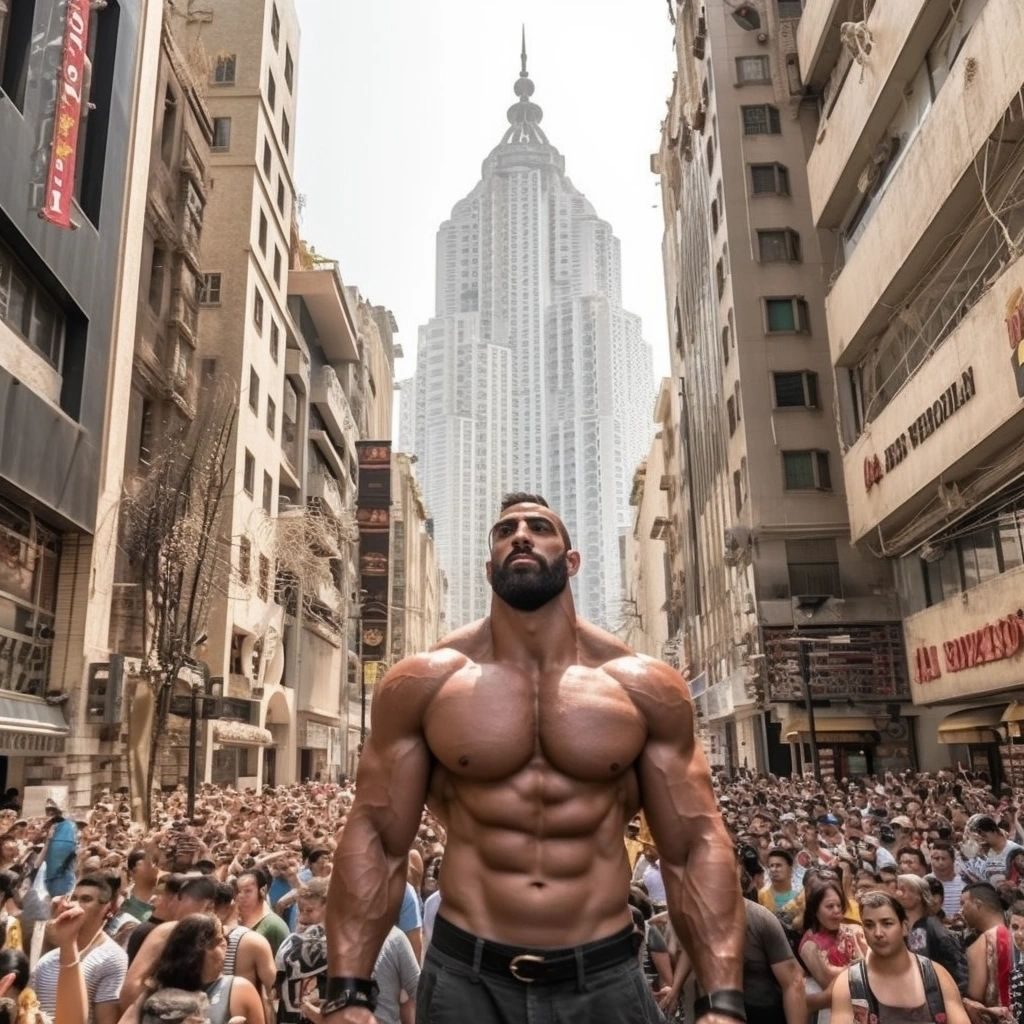 Tall muscular Turkish man in city