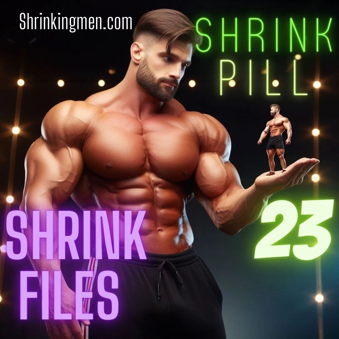 Cover of Shrink Files 23: Shrink Pill, a shirtless muscleman holding a tiny man on his palm