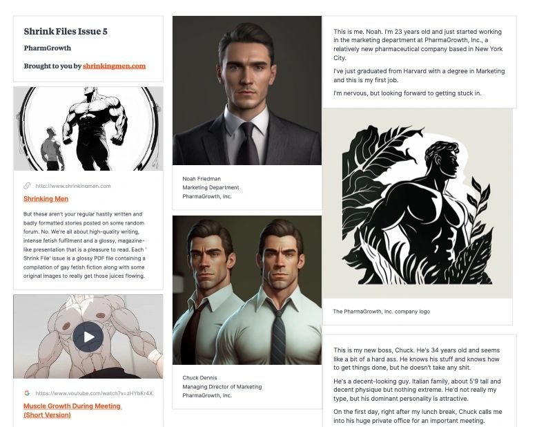Screenshot of a Shrink Files Issue 5 web page with text and pictures of men in suits