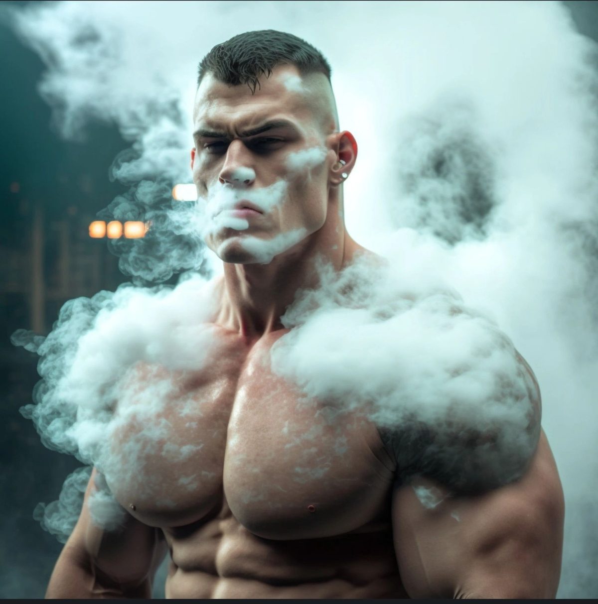 Hot muscular man smoking
