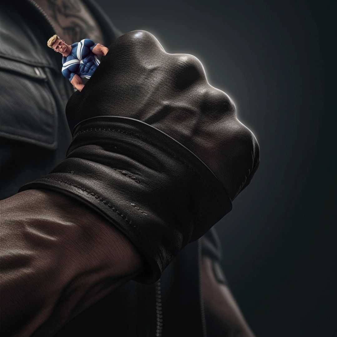 Close-up of a clenched fist in a black leather glove