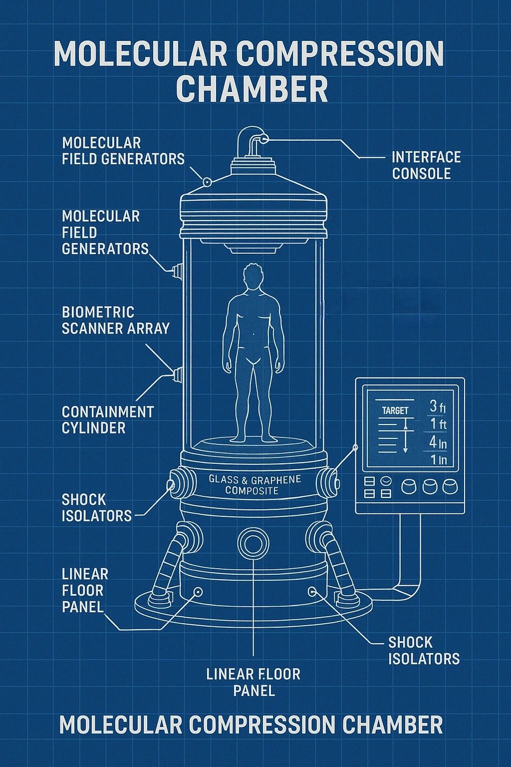 Blueprint diagram of a Molecular Compression Chamber with labelled parts