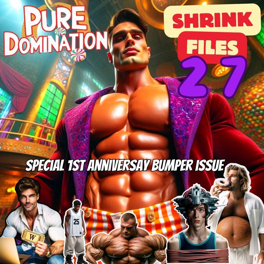 Cover of Shrink Files 27: Pure Domination, a muscular man in an open purple coat above smaller men