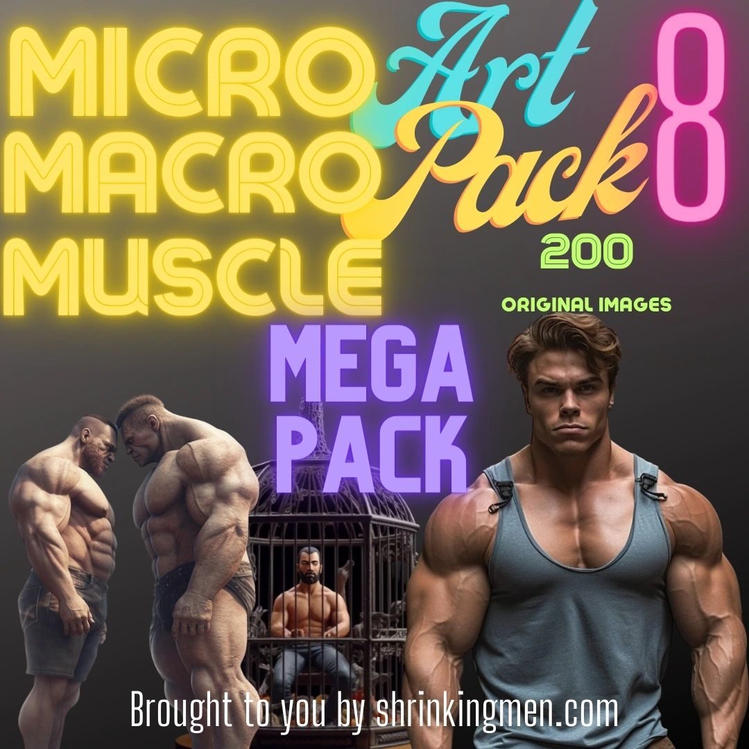 Cover of Micro Macro Muscle Art Pack 8 Mega Pack, 200 images, with musclemen and a man in a cage