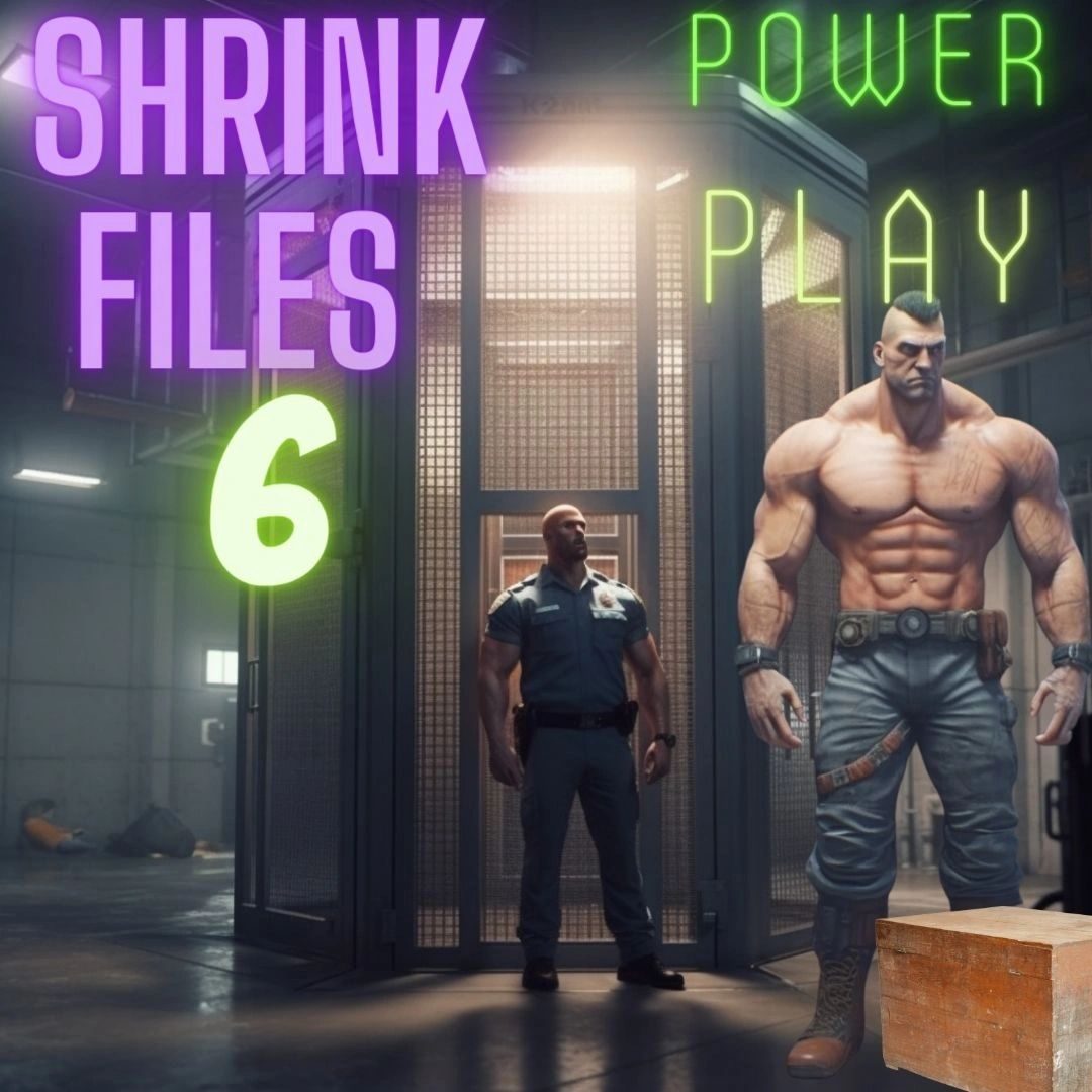 Cover of Shrink Files 6: Power Play, a security guard and a giant muscleman in a corridor