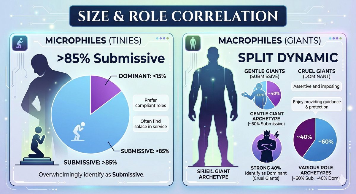 Infographic on size and role correlation: microphiles mostly submissive, macrophiles split
