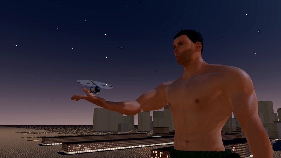 Growing in the Big Apple: the news helicopter in his hand