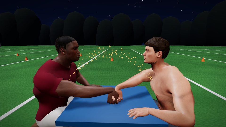Muscle Theft: Arm-wrestling Marcus, and feeling his strength cross the table